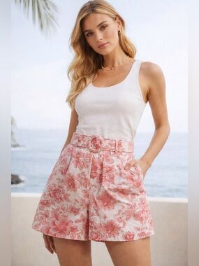 NWT Retail $118 Prosperina High-Rise Pink Floral Tailored Bermuda Shorts